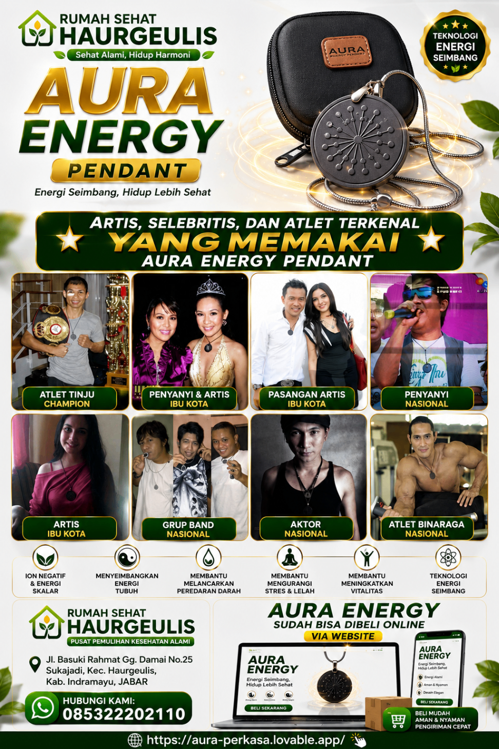Poster Aura Energy Pendant — Artis, selebritis, dan atlet terkenal yang memakai Aura Energy Pendant