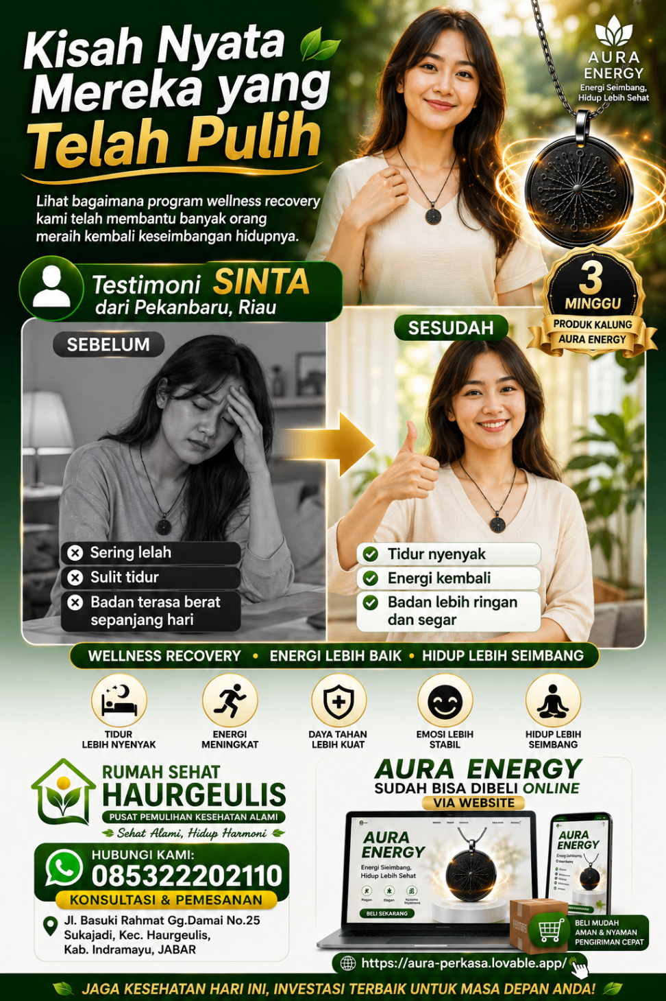 Testimoni Sinta dari Pekanbaru, Riau — 3 minggu memakai Aura Energy Pendant