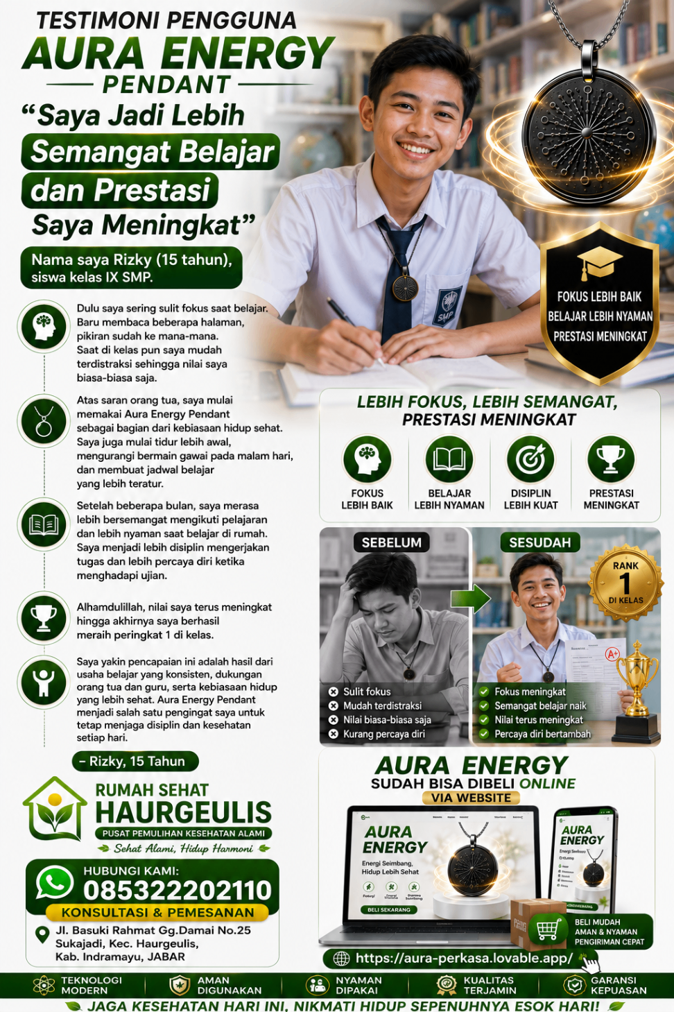Testimoni Rizky (15 tahun) — Siswa SMP, prestasi meningkat