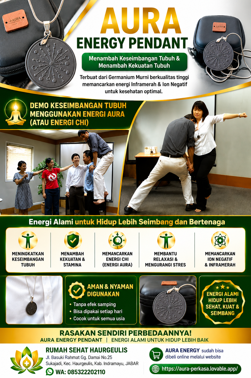 Poster Aura Energy Pendant — Demo keseimbangan tubuh menggunakan energi aura