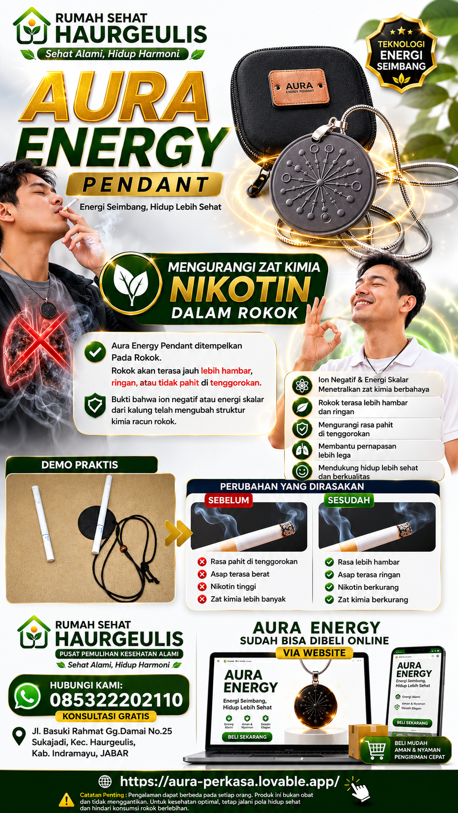 Poster Aura Energy Pendant — Mengurangi zat kimia nikotin dalam rokok